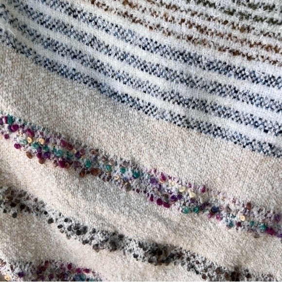 Anthropologie Striped Fringe Cardigan Poncho One Size - Picture 11 of 13